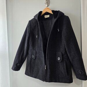 Cashmere Wool Coat Women’s ~med Charcoal Dark Gray Heavy Winter Jacket Soft Hood